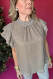 THML: Metallic High Neck Flutter Sleeve Top