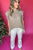 THML: Metallic High Neck Flutter Sleeve Top