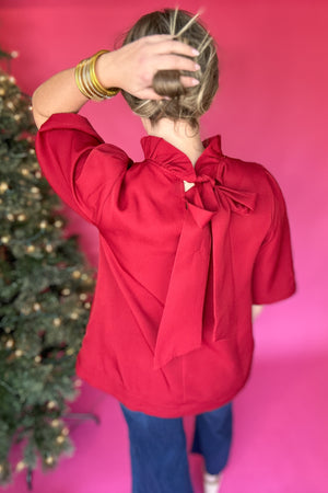 Wrapping Up Bow Back Blouse - Wine