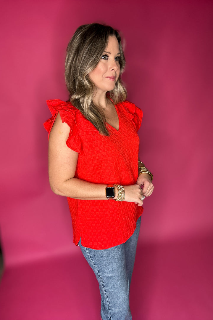 Check It Ruffle Sleeve Top - Cherry Red