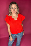 Check It Ruffle Sleeve Top - Cherry Red