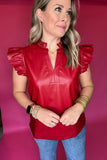 Faux Leather Top - Burgundy