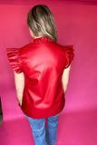 Faux Leather Top - Burgundy