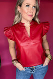 Faux Leather Top - Burgundy