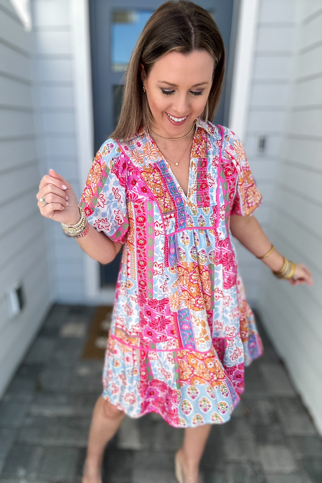 I Think So Mixed Print Dress - Pink