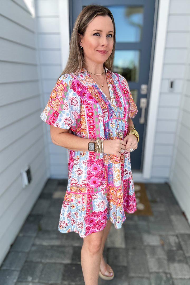 I Think So Mixed Print Dress - Pink