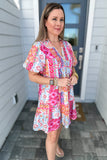 I Think So Mixed Print Dress - Pink