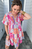 I Think So Mixed Print Dress - Pink