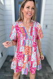 I Think So Mixed Print Dress - Pink