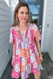 I Think So Mixed Print Dress - Pink