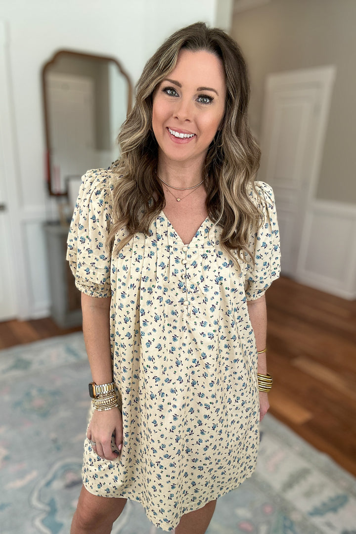 Softly Spoken Floral Dress - Cream