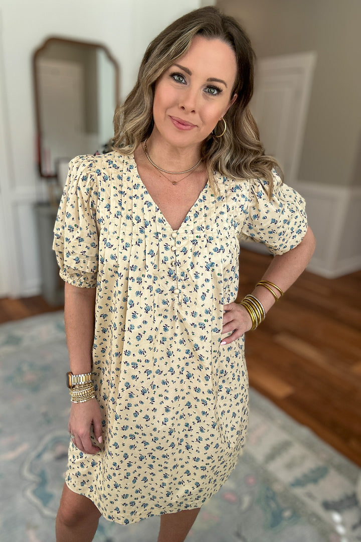 Softly Spoken Floral Dress - Cream