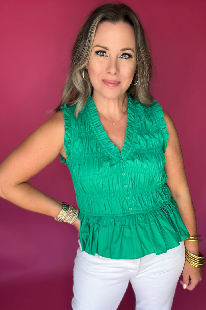 Flirt & Flutter Ruched Tank - Kelly Green