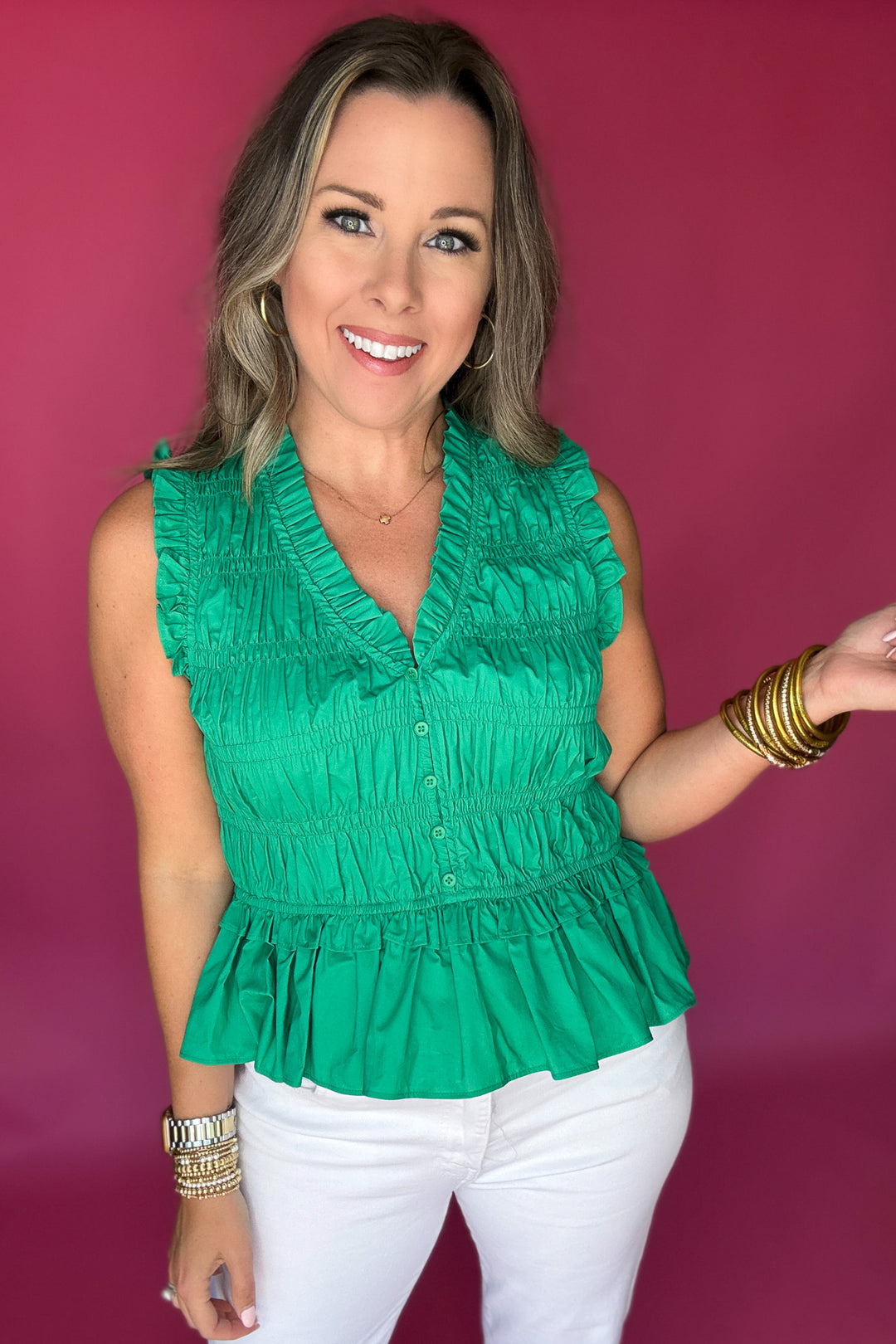 Flirt & Flutter Ruched Tank - Kelly Green