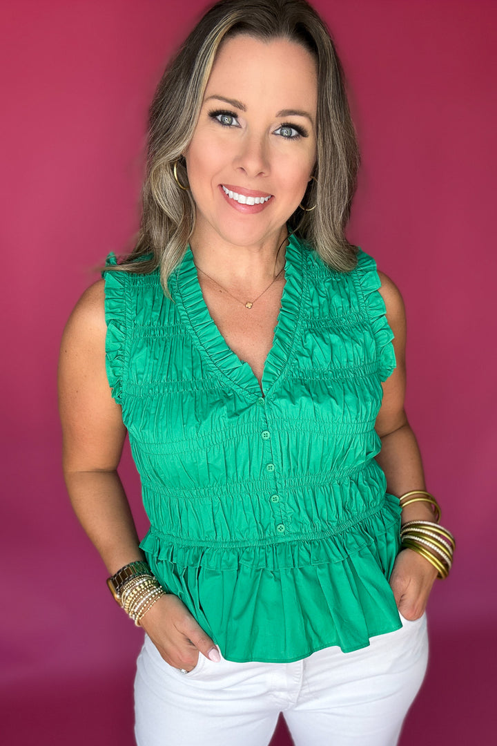 Flirt & Flutter Ruched Tank - Kelly Green