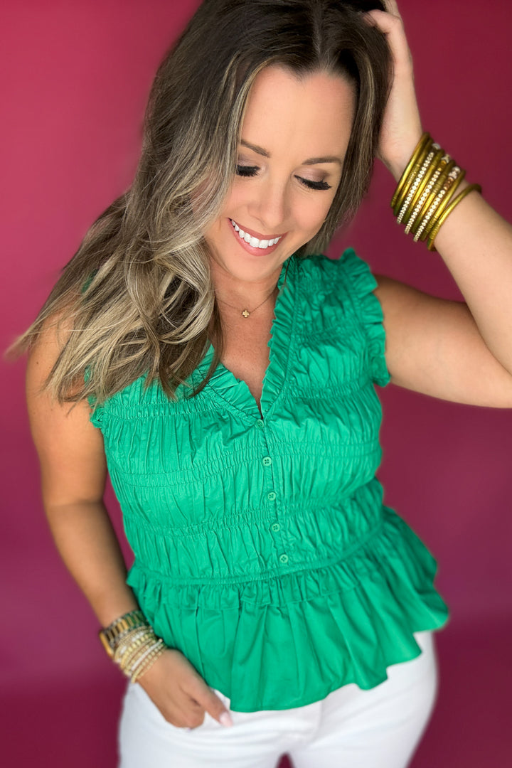 Flirt & Flutter Ruched Tank - Kelly Green