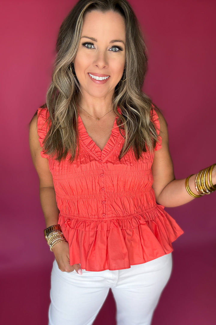 Flirt & Flutter Ruched Tank - Coral
