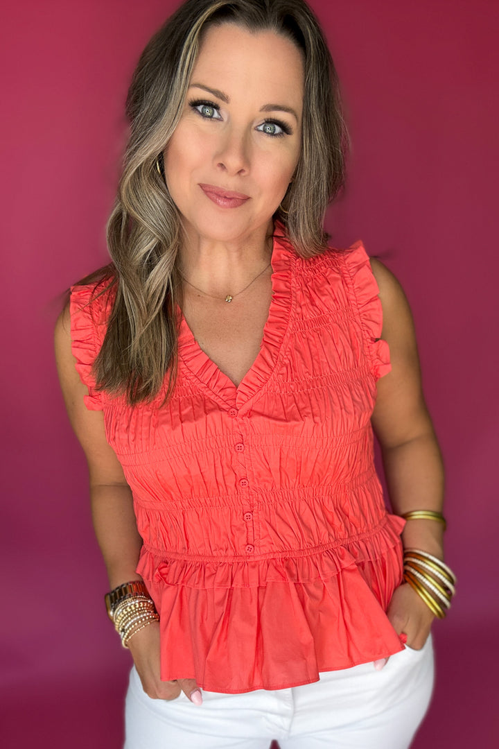 Flirt & Flutter Ruched Tank - Coral