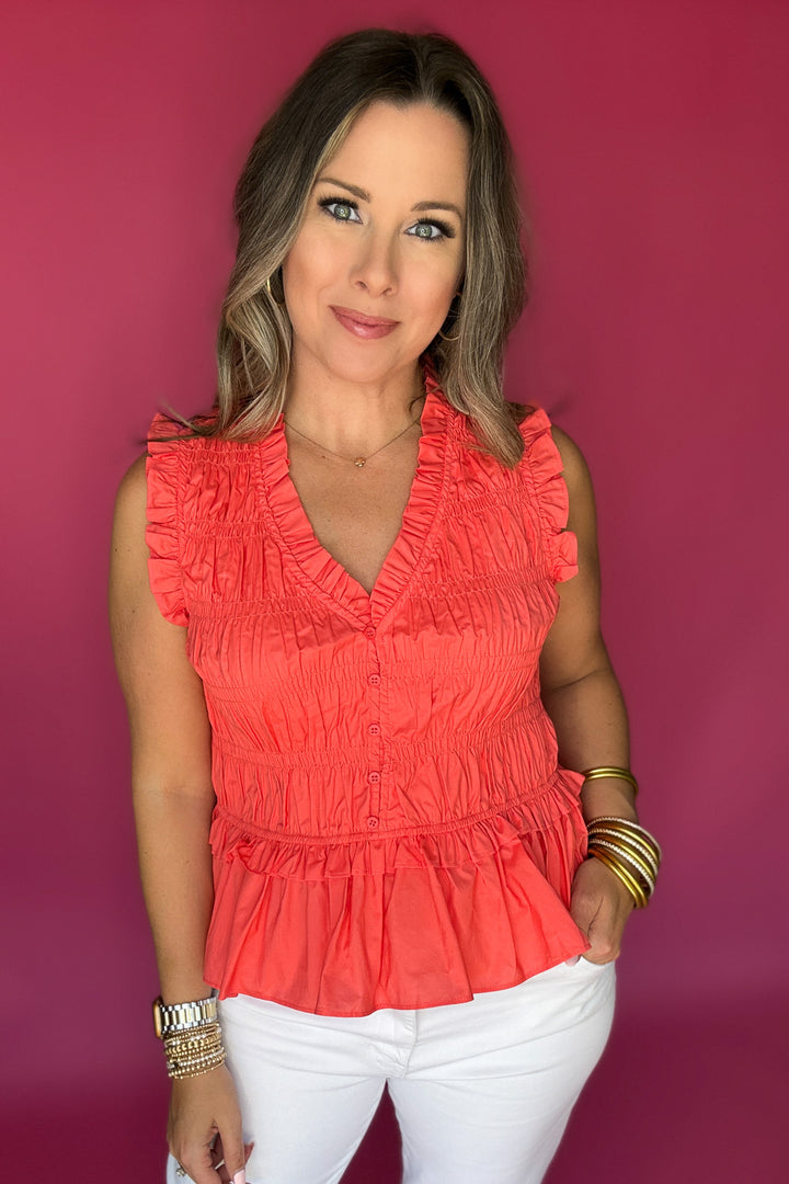 Flirt & Flutter Ruched Tank - Coral
