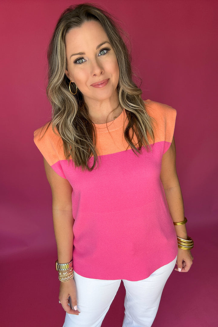 Spring Colorblock  Sweater Top - Bubble gum