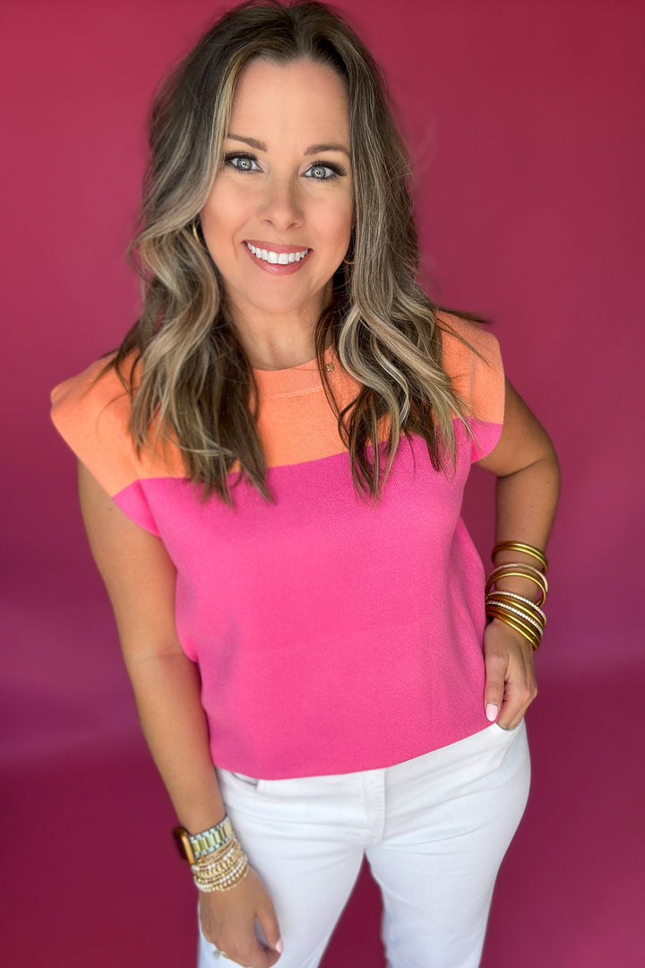 Spring Colorblock  Sweater Top - Bubble gum