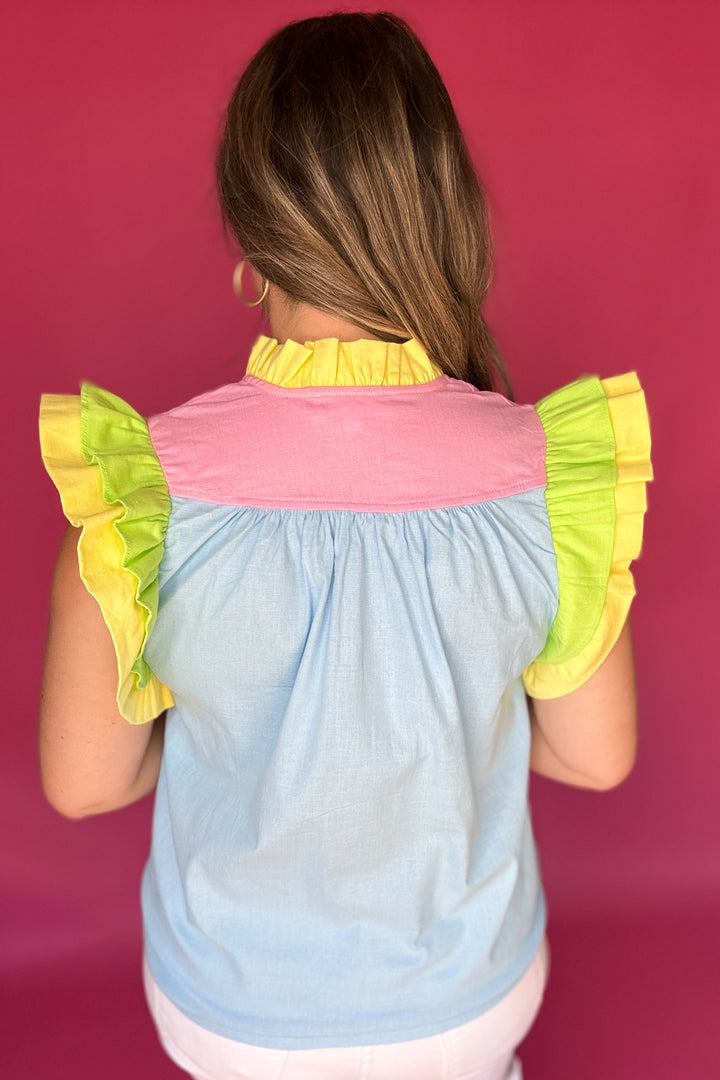 THML: Ruffle Color Block Top -  Light Blue