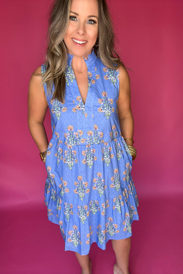 THML: Timeless Charm Floral Dress - Blue