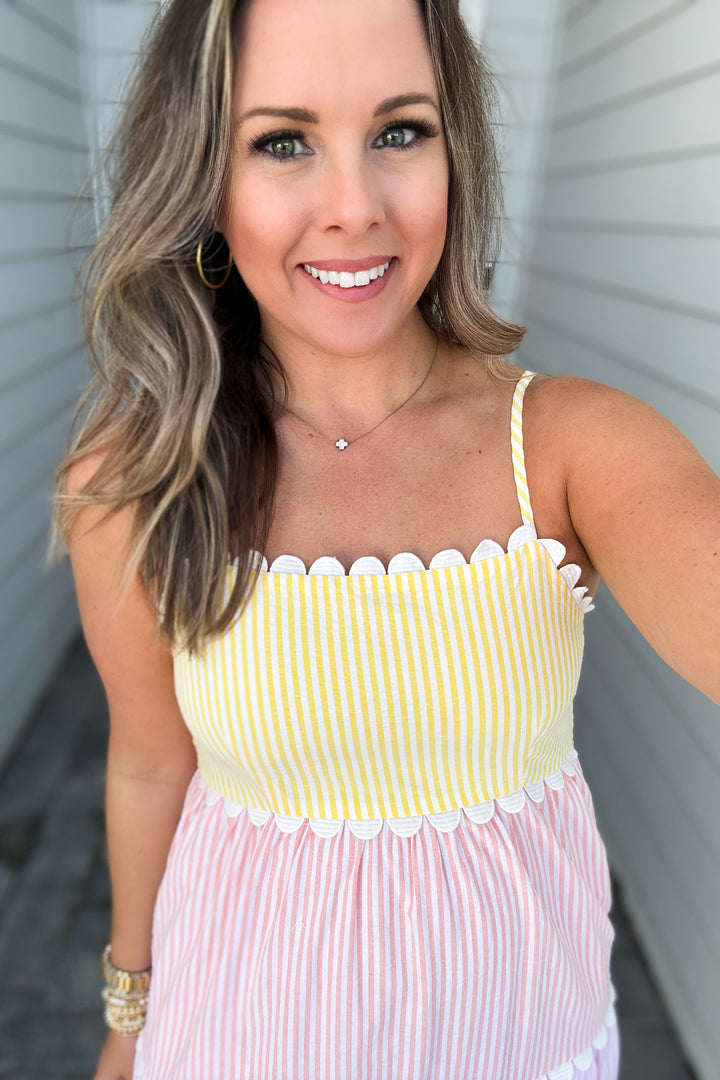Sweetly Seersucker Midi Dress - Lemon Blue