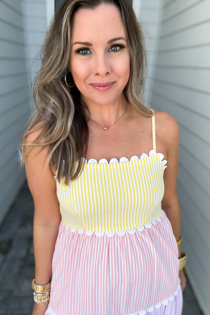 Sweetly Seersucker Midi Dress - Lemon Blue