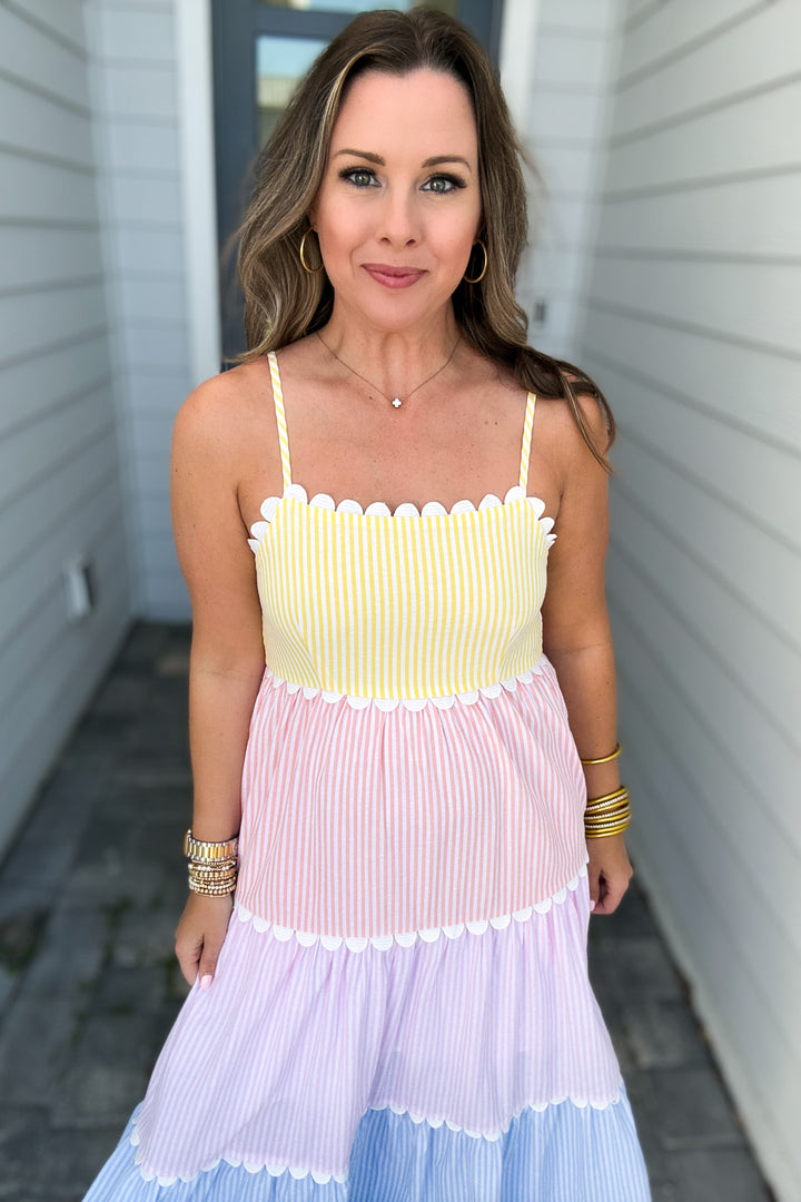 Sweetly Seersucker Midi Dress - Lemon Blue