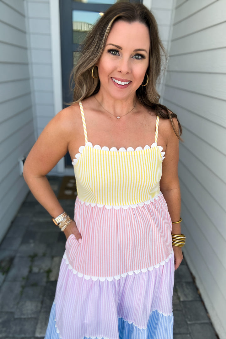 Sweetly Seersucker Midi Dress - Lemon Blue