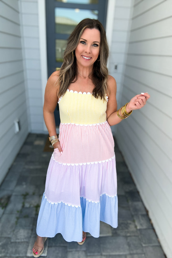 Sweetly Seersucker Midi Dress - Lemon Blue