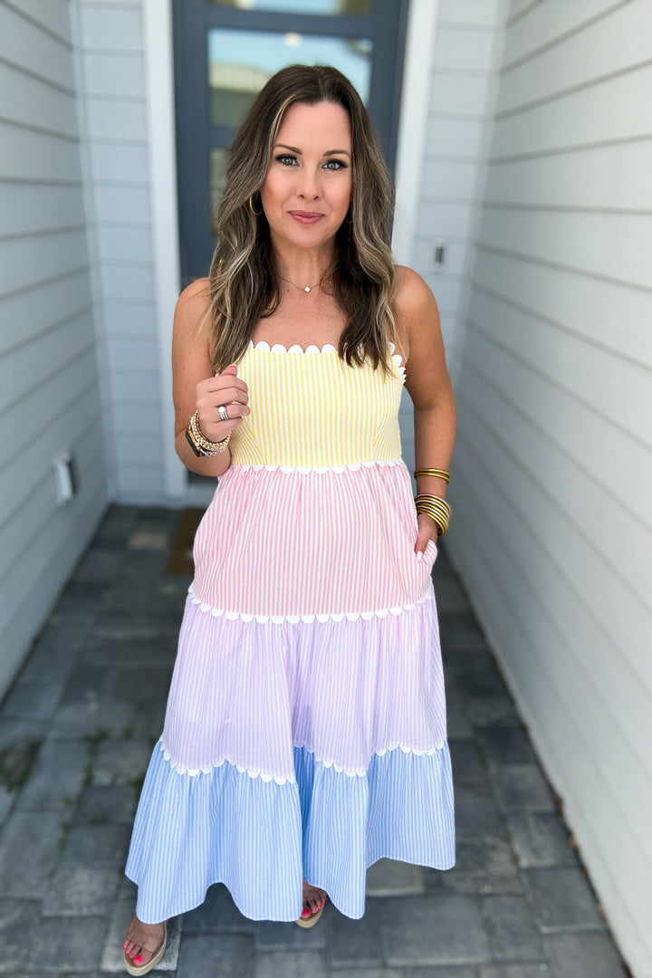 Sweetly Seersucker Midi Dress - Lemon Blue