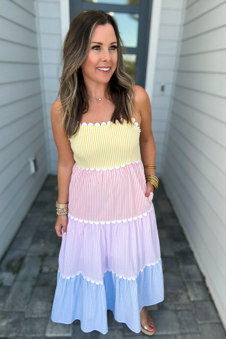Sweetly Seersucker Midi Dress - Lemon Blue