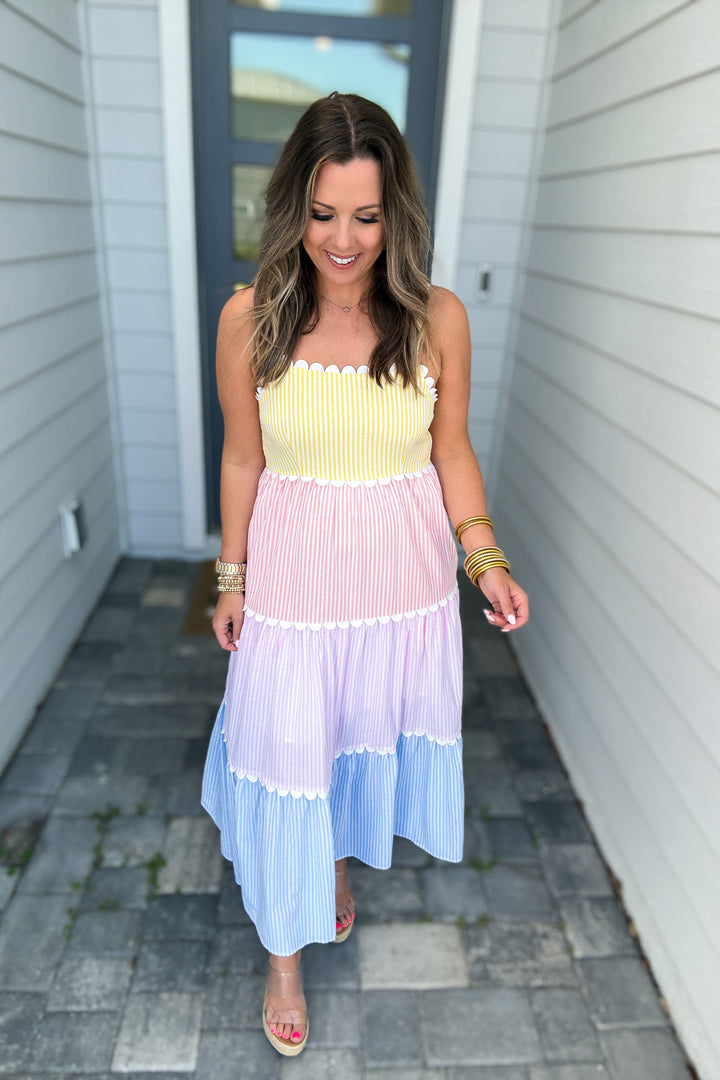 Sweetly Seersucker Midi Dress - Lemon Blue