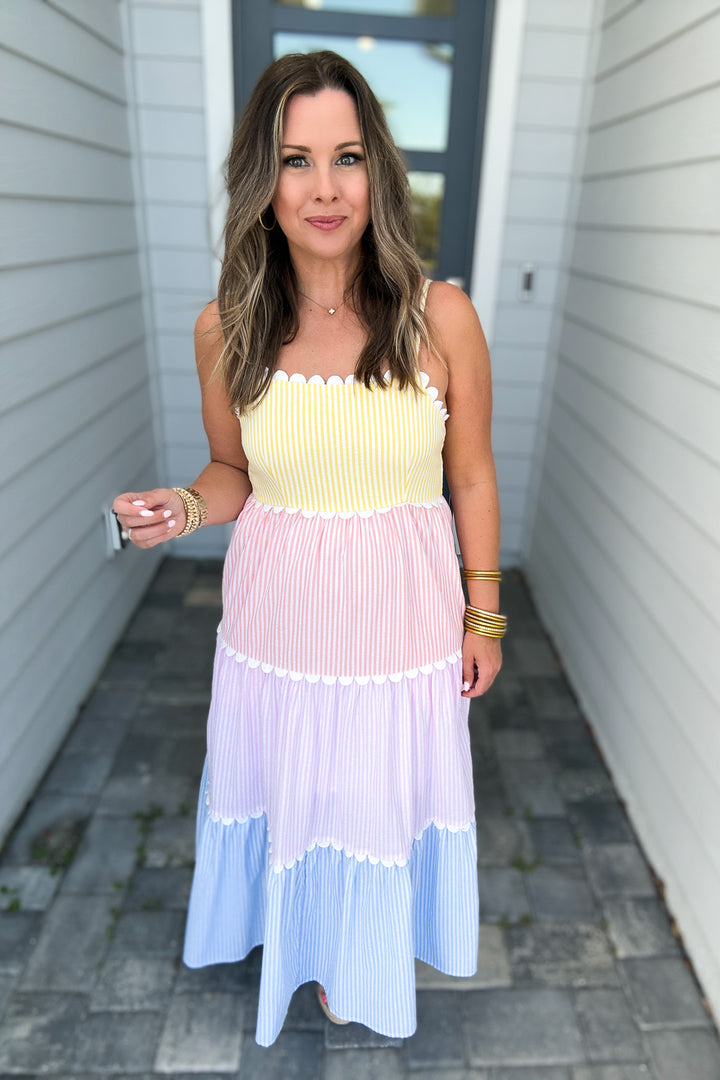 Sweetly Seersucker Midi Dress - Lemon Blue