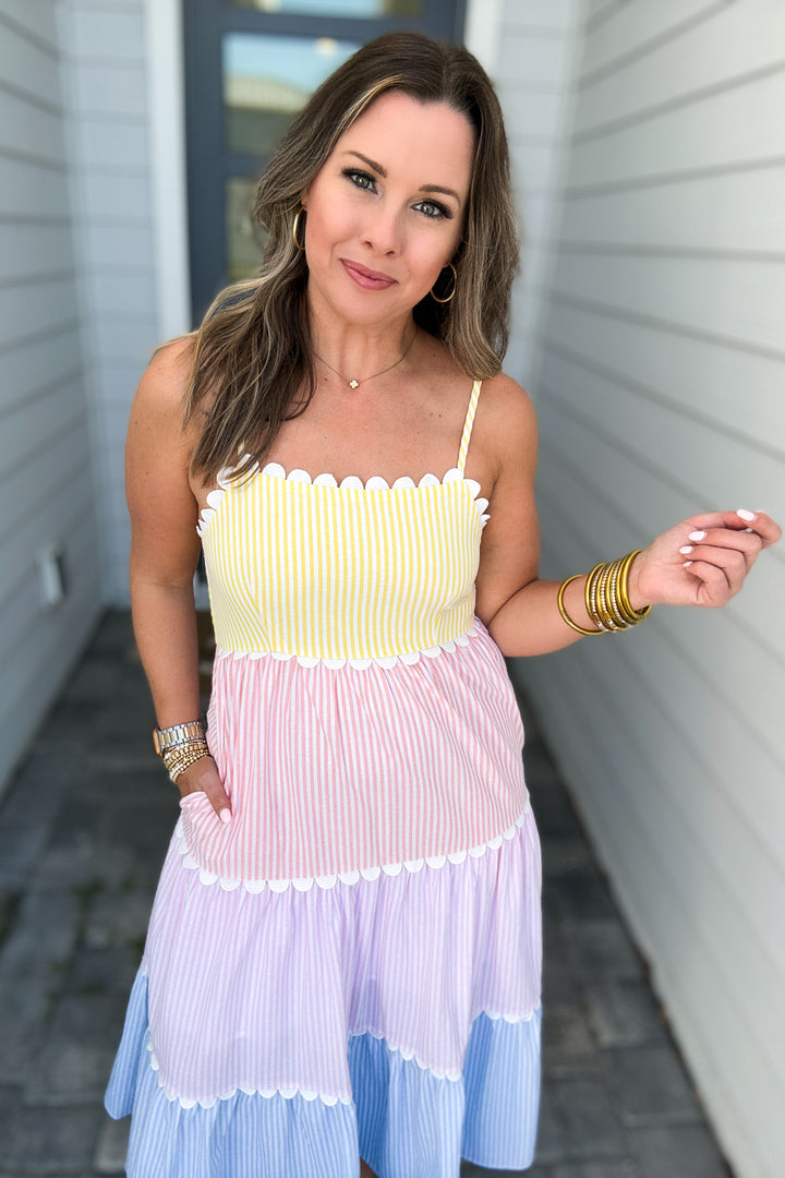 Sweetly Seersucker Midi Dress - Lemon Blue