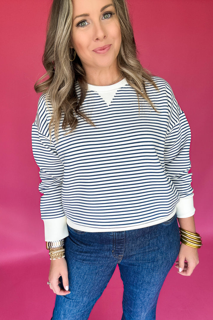SPANX®:  AirEssentials Crewneck - Striped Indigo