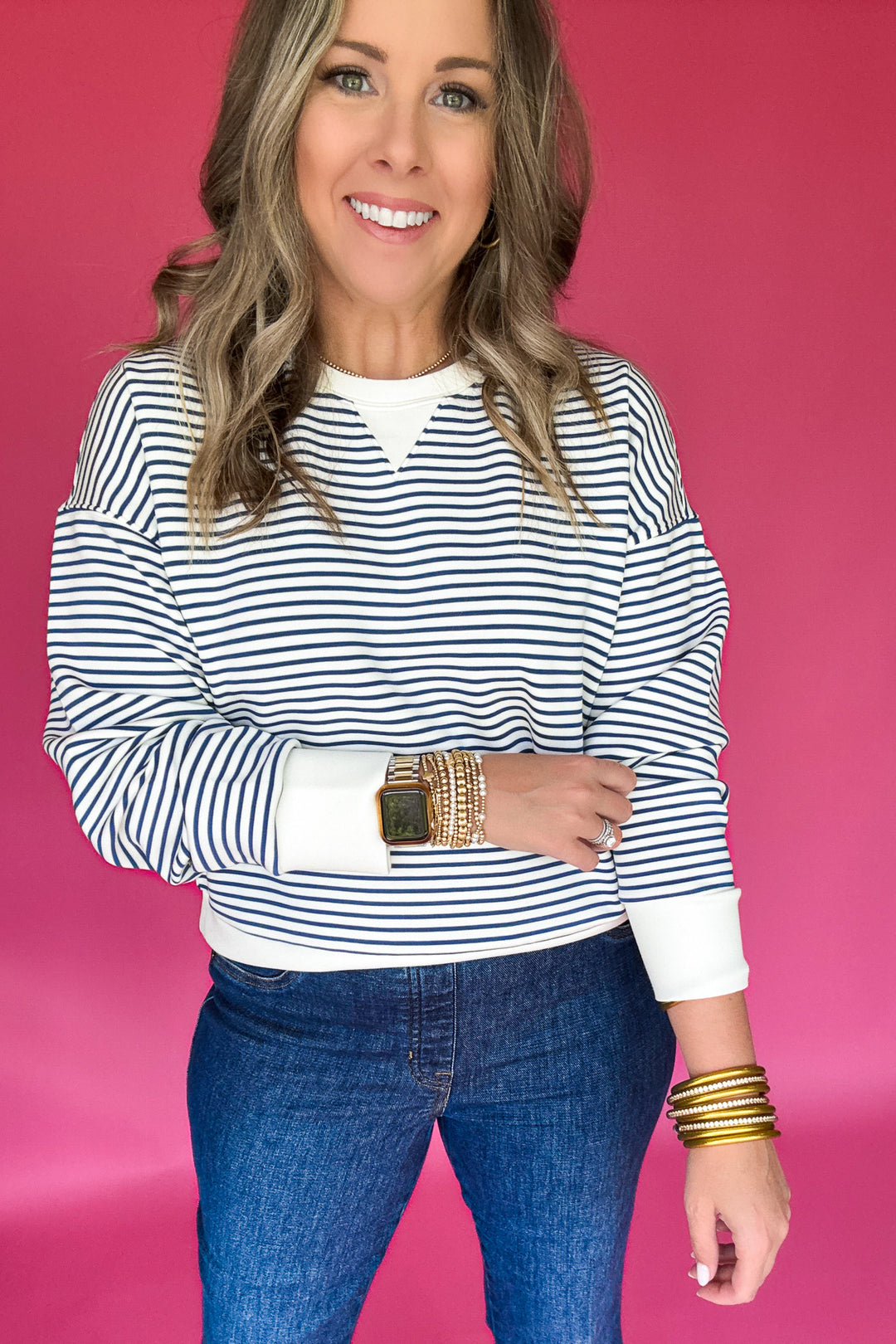 SPANX®:  AirEssentials Crewneck - Striped Indigo