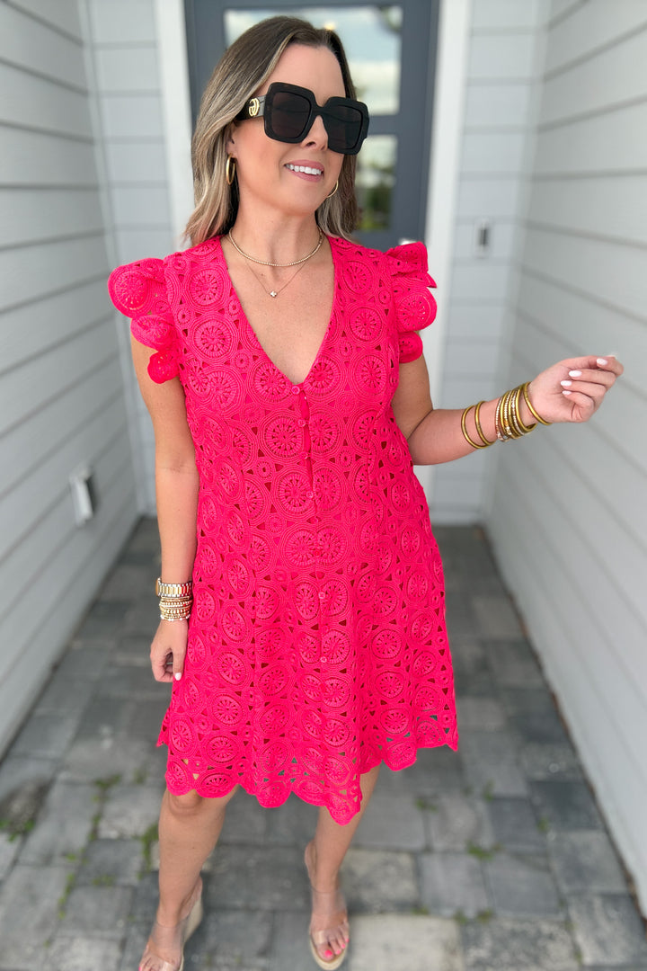Sleeveless Crochet Mini Dress - RASPBERRY SORBET