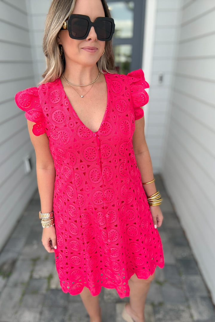 Sleeveless Crochet Mini Dress - RASPBERRY SORBET