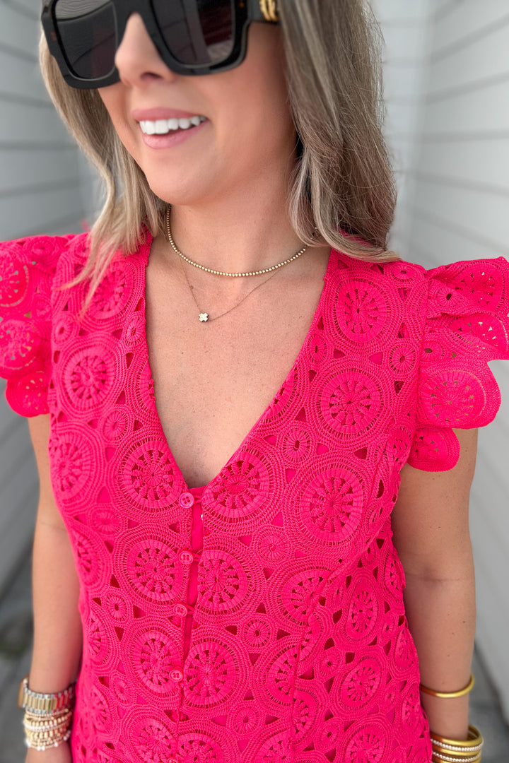Sleeveless Crochet Mini Dress - RASPBERRY SORBET