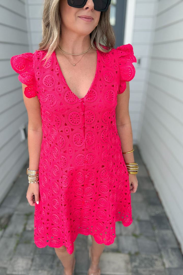 Sleeveless Crochet Mini Dress - RASPBERRY SORBET