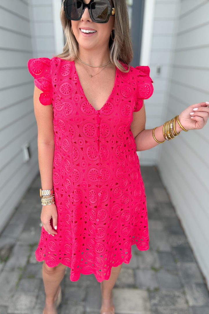 Sleeveless Crochet Mini Dress - RASPBERRY SORBET