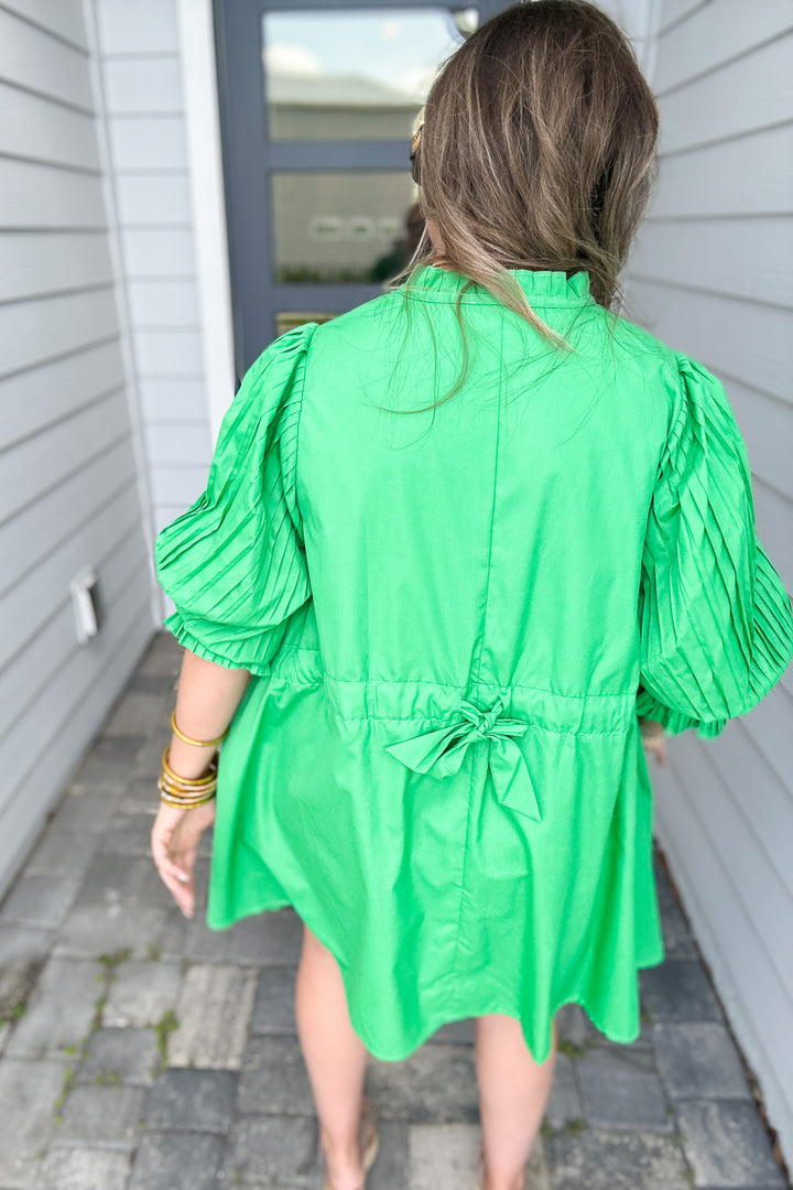 Pleated Perfection Shift Dress- Kelly Green