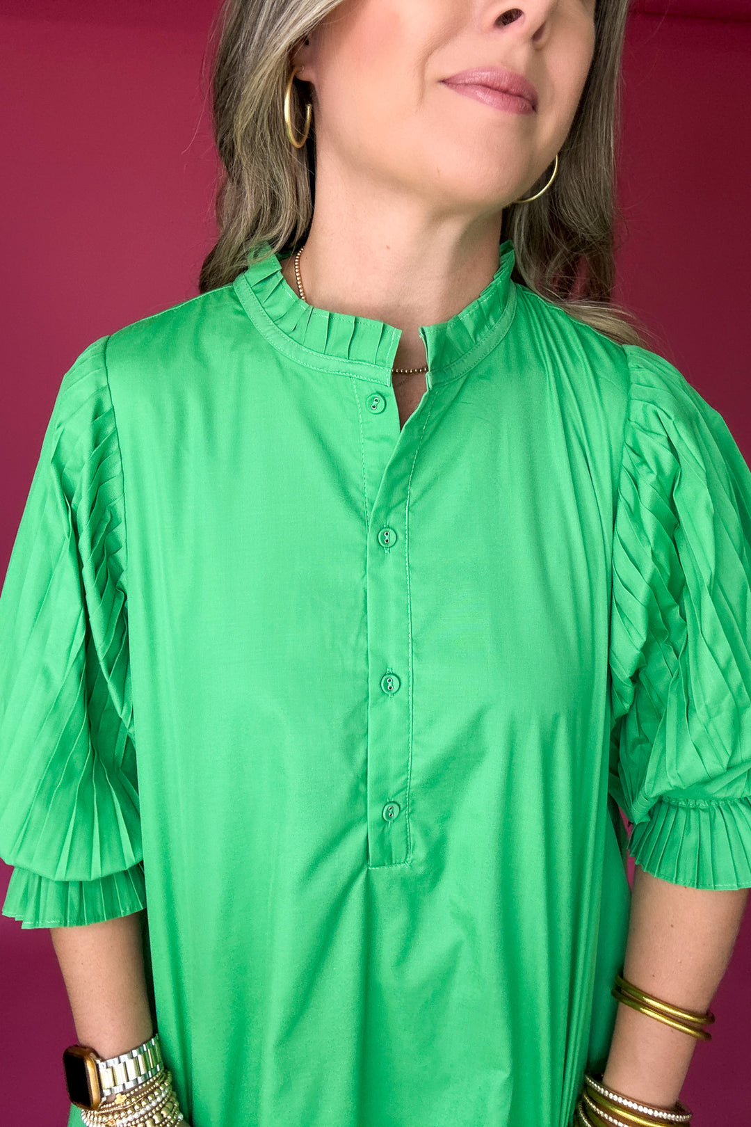 Pleated Perfection Shift Dress- Kelly Green