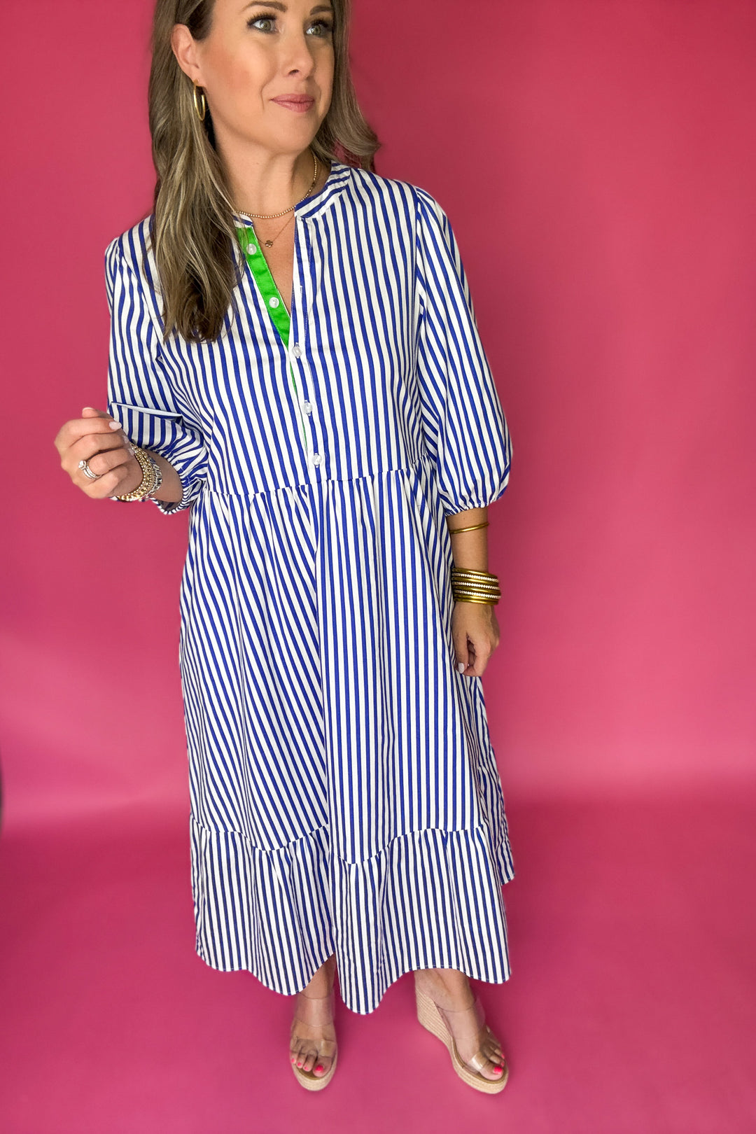 Mary Square: Riley Dress - Lined Up Blue