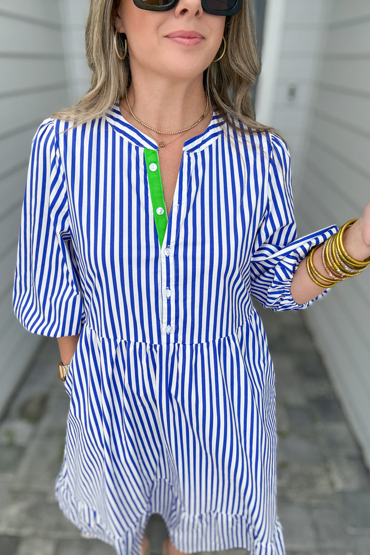 Mary Square: Riley Dress - Lined Up Blue