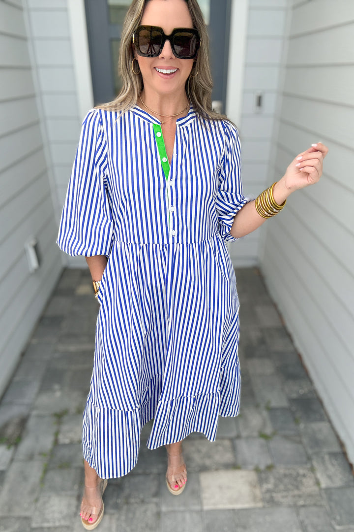 Mary Square: Riley Dress - Lined Up Blue
