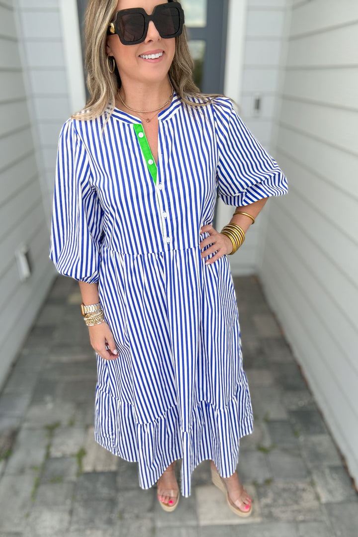 Mary Square: Riley Dress - Lined Up Blue